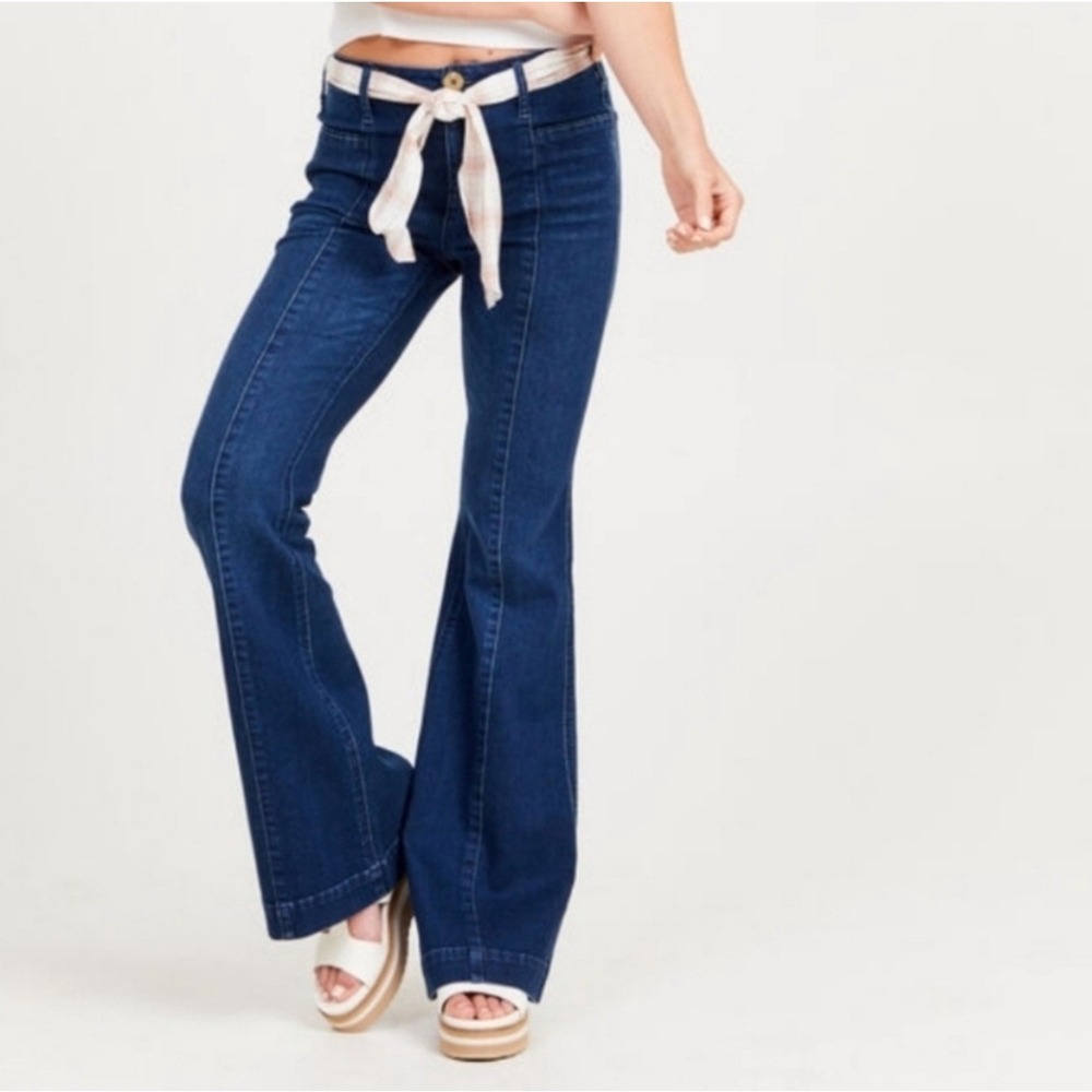 Altard State Women Zinnia Dark Indigo High Rise Flare Front‎ Seam Jeans 28 Retro